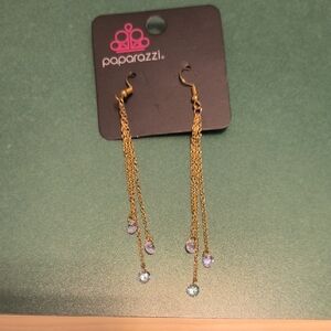 Paparazzi Gold Chains with Blue Gems Earrings